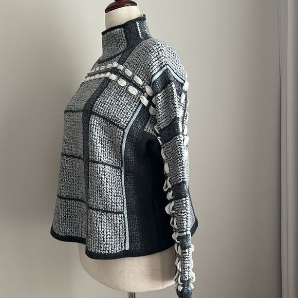 Club Monaco Plaid Windowpane Woven Detail Wool Blend Sweater Size XL (M/L fit) - Picture 4 of 12